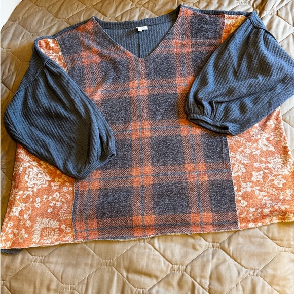 Cato Fashion Grunge Cropped Women’s Thermal Weave Sweater Size XL Orange & Gray - Picture 2 of 11
